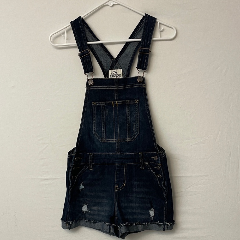 Jordache Vintage Dark Wash Denim Short Overalls women’s size XS NWOT (N1)”✨